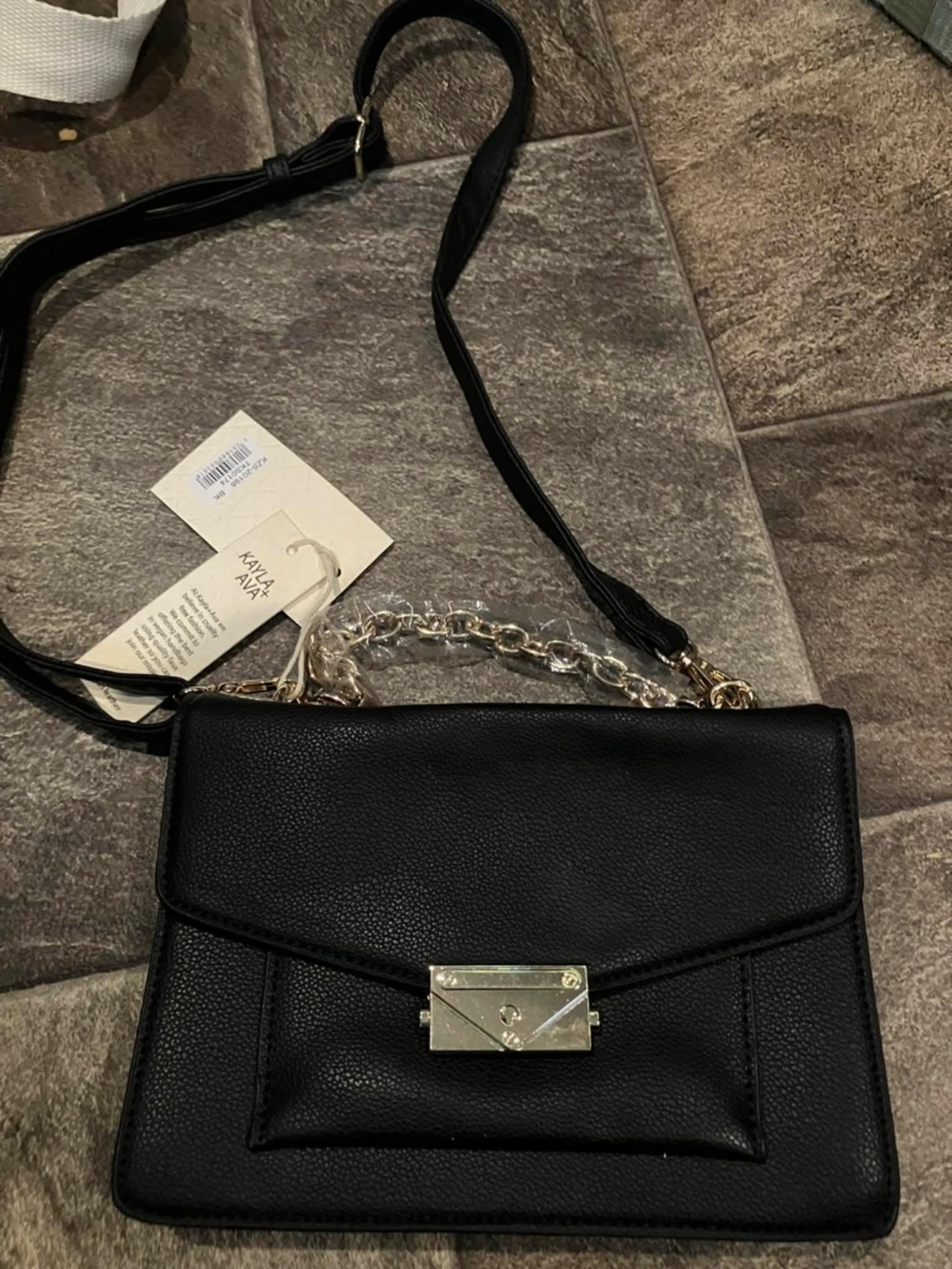 Black Crossbody Bag with Chain Handle by